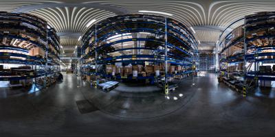 Melior Laser's sheet metal fabrication plant, panorama photo of the semi-finished product store