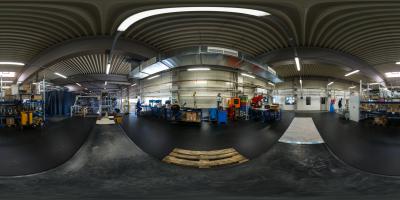 Melior Laser's sheet metal fabrication plant, panorama photo of the industrial gallery (PEM, welding and assembly)