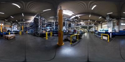 Melior Laser's sheet metal fabrication plant, panorama photo of the punch-laser section