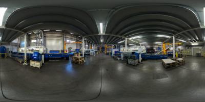 Melior Laser's sheet metal fabrication plant, panorama photo of the laser cutting section